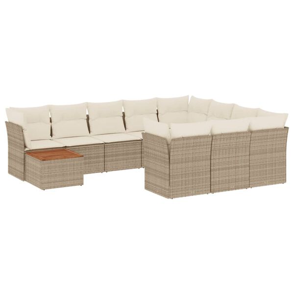 vidaXL Salon de jardin 11 pcs avec coussins beige r&eacute;sine tress&eacute;e