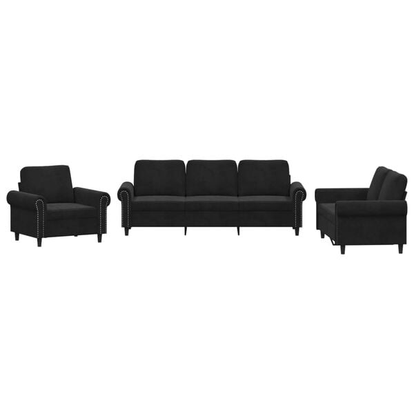 vidaXL Ensemble de canap&eacute;s 3 pcs avec coussins Noir Velours