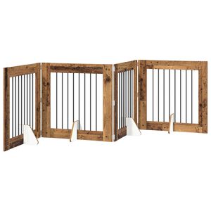 vidaXL Porte de chien pliable avec supports 4 pc Bois ancien 321 cm