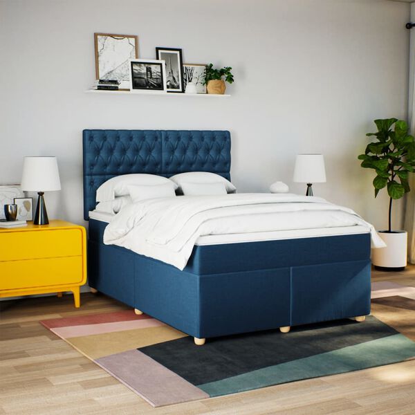 vidaXL Sommier &agrave; lattes de lit avec matelas Bleu 140x200 cm Tissu