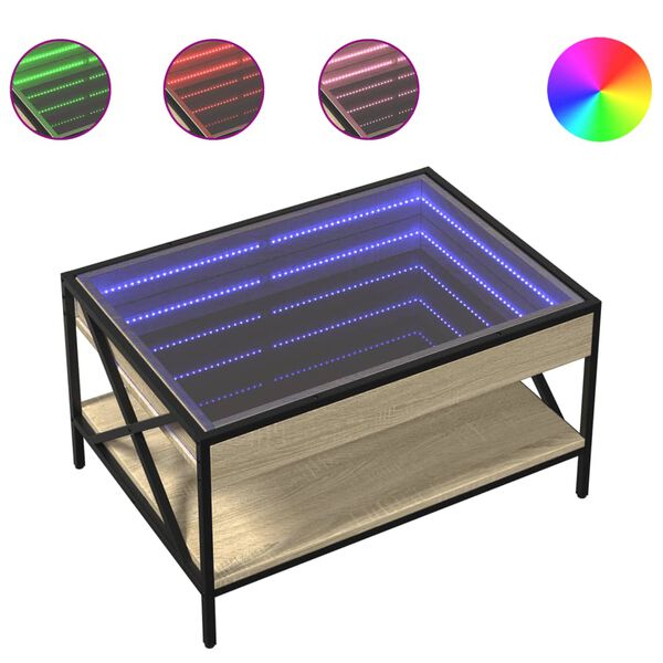 vidaXL Table basse avec LED infini ch&ecirc;ne sonoma 70x50x38 cm