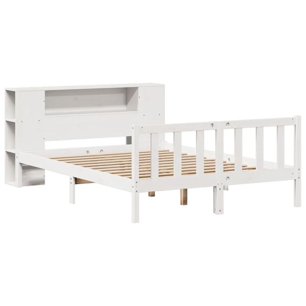 vidaXL Lit biblioth&egrave;que sans matelas blanc 135x190 cm bois pin massif