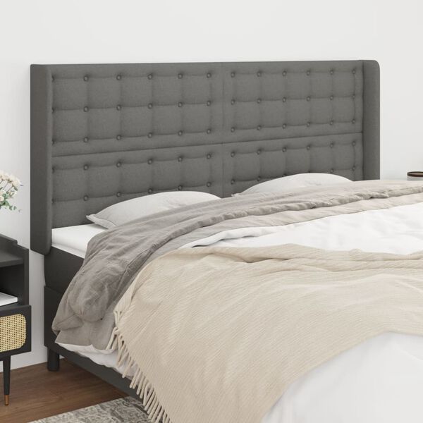 vidaXL Tête de lit avec oreilles Gris foncé 203x16x118/128 cm Tissu