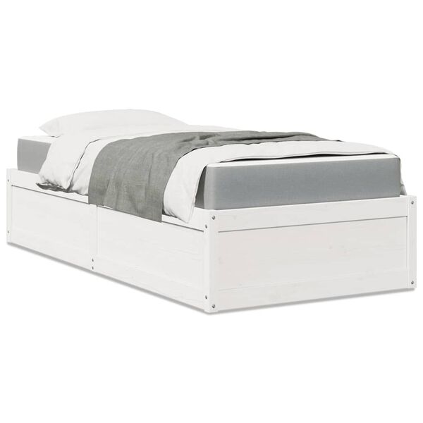 vidaXL Lit avec matelas blanc 100x200 cm bois massif de pin