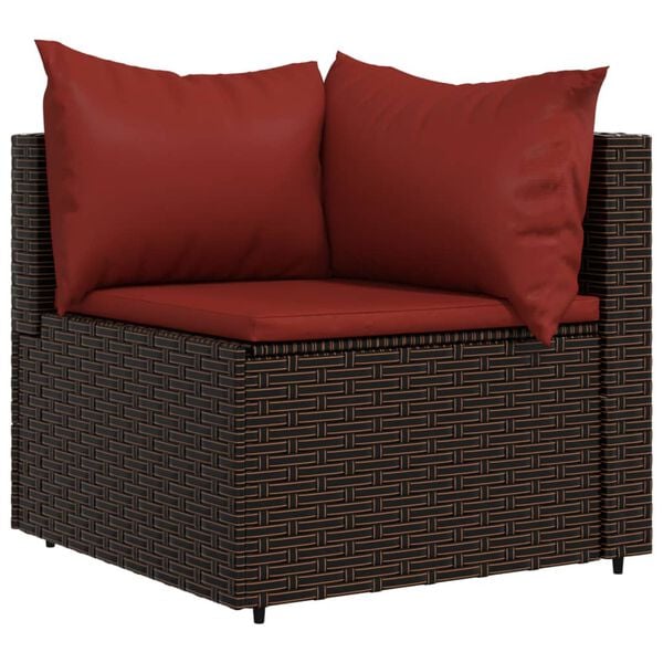vidaXL Salon de jardin 3 pcs avec coussins marron r&eacute;sine tress&eacute;e