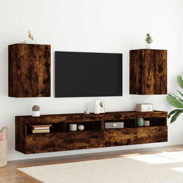vidaXL Meubles TV muraux 2 pcs ch&ecirc;ne fum&eacute; 40,5x30x60cm bois ing&eacute;nierie