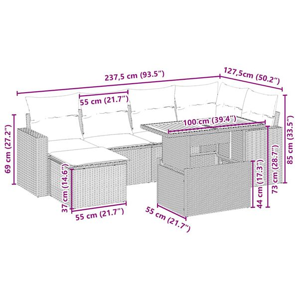 vidaXL Salon de jardin avec coussins 7 pcs beige résine tressée