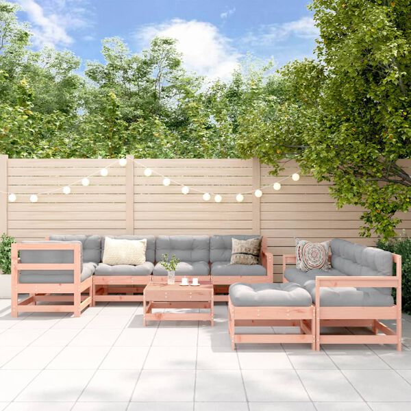 vidaXL Salon de jardin 10 pcs avec coussins bois massif douglas