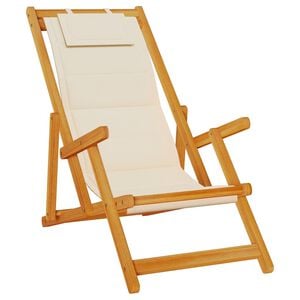 vidaXL Chaise pliante avec accoudoirs en bois d'acacia cr&egrave;me et textil&egrave;ne