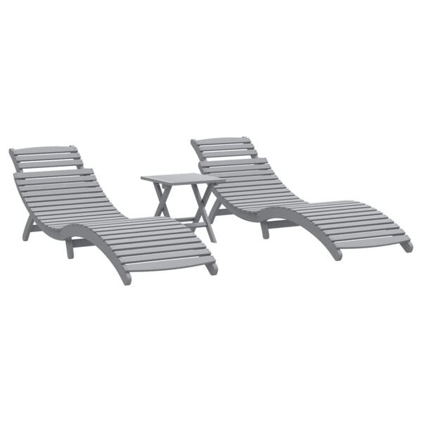 vidaXL Chaises longues lot de 2 avec table gris bois massif d'acacia