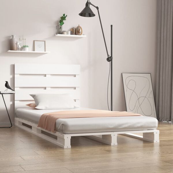 vidaXL Cadre de lit Blanc 90x190 cm Bois de pin massif Simple