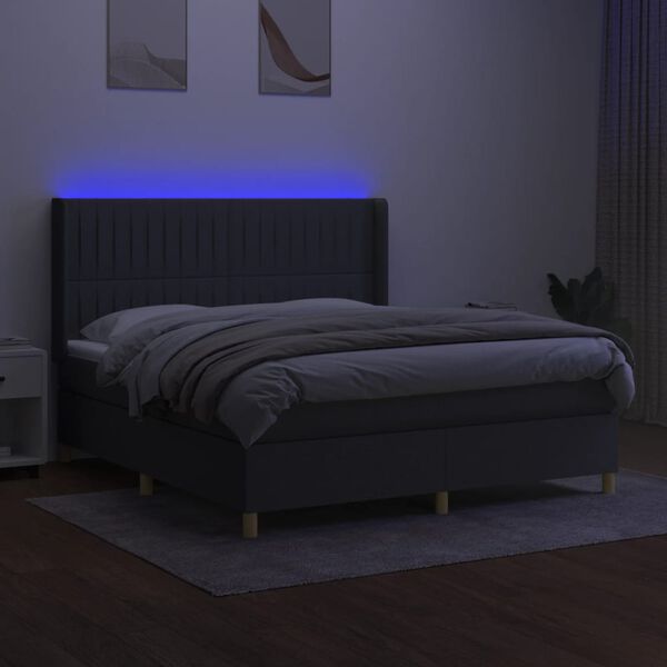 vidaXL Sommier &agrave; lattes de lit matelas LED Gris fonc&eacute; 160x200 cm Tissu