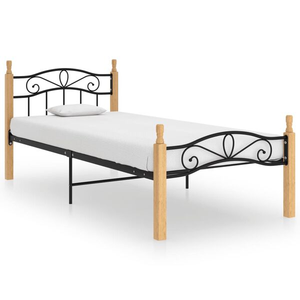 vidaXL Cadre de lit sans matelas noir m&eacute;tal bois ch&ecirc;ne 100x200 cm