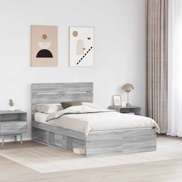 vidaXL Cadre de lit Gris Sonoma 120 x 200 cm Pin massif