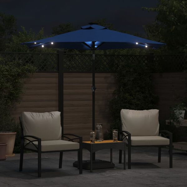vidaXL Parasol de jardin LED mât en acier bleu azuré 225x225x212 cm