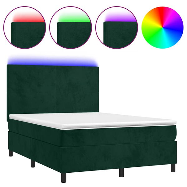 vidaXL Sommier &agrave; lattes de lit avec matelas LED Vert fonc&eacute; 140x190 cm