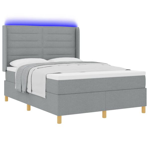 vidaXL Lit &agrave; ressorts avec matelas Gris clair 140 x 190 cm tissu