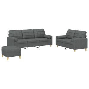 vidaXL Ensemble de canap&eacute;s 3 pcs coussins gris fonc&eacute; tissu