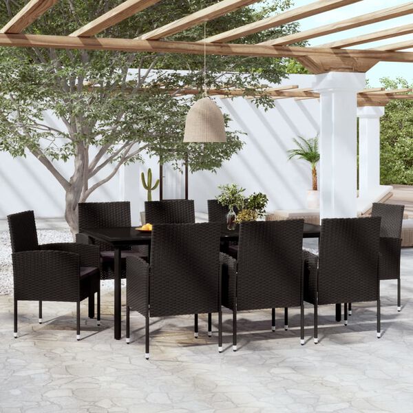 vidaXL Ensemble &agrave; manger de jardin 9 pcs Noir