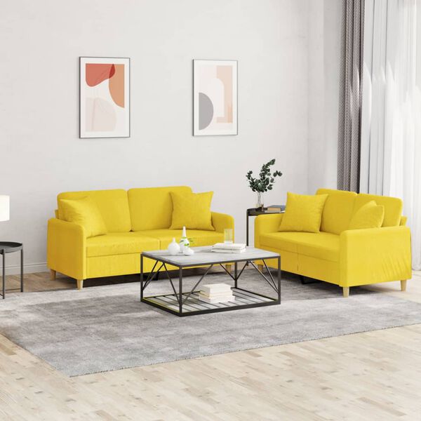 vidaXL Ensemble de canap&eacute;s 2 pcs avec coussins jaune clair tissu