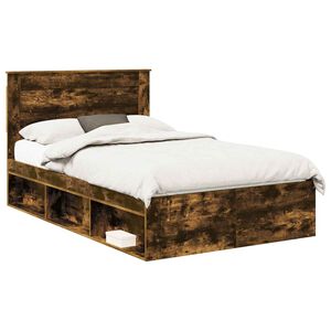 vidaXL Cadre de lit avec tiroir Uni Ch&ecirc;ne fum&eacute; 135 x 190 cm Pin massif