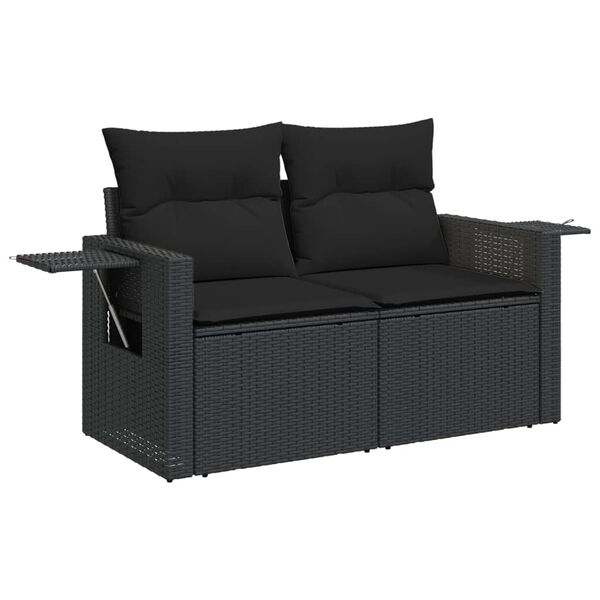 vidaXL Salon de jardin 6 pcs avec coussins noir r&eacute;sine tress&eacute;e
