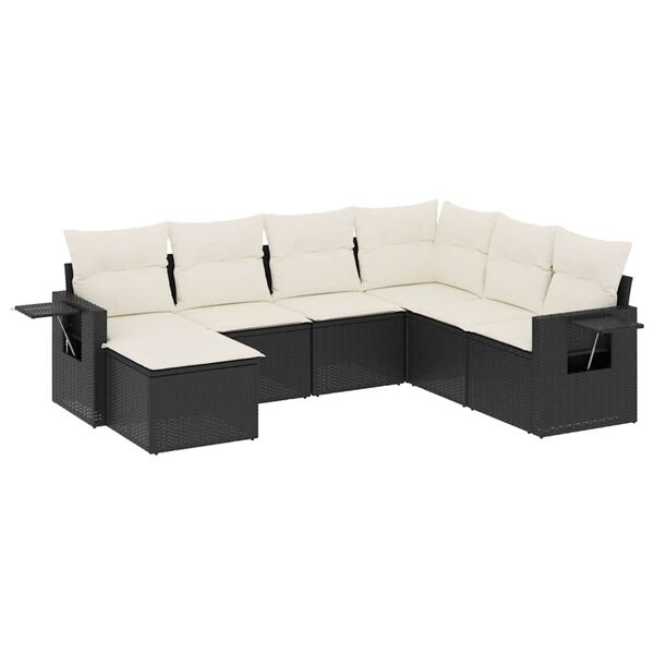 vidaXL Salon de jardin 7 pcs avec coussins noir r&eacute;sine tress&eacute;e