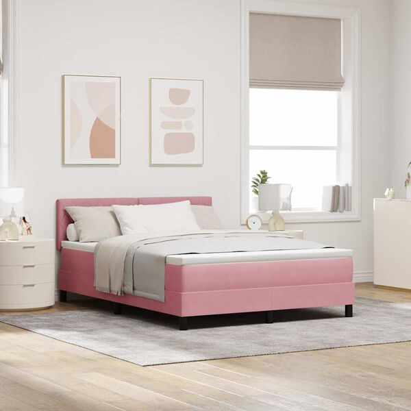 vidaXL Lit &agrave; ressorts avec matelas Rose 140 x 190 cm Velours