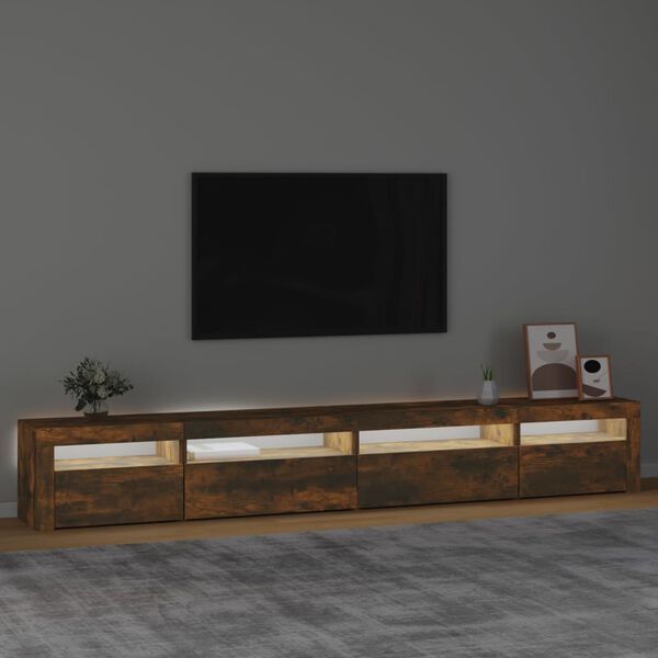 vidaXL Meuble TV avec lumières LED Chêne fumé 270x35x40 cm