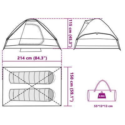 vidaXL Tente de camping à dôme 2 personne vert imperméable