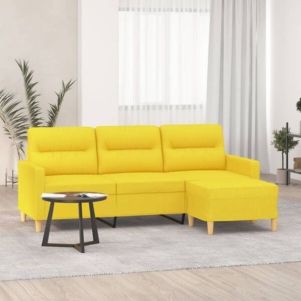 vidaXL Canap&eacute; &agrave; 3 places avec repose-pieds Jaune clair 180 cm Tissu