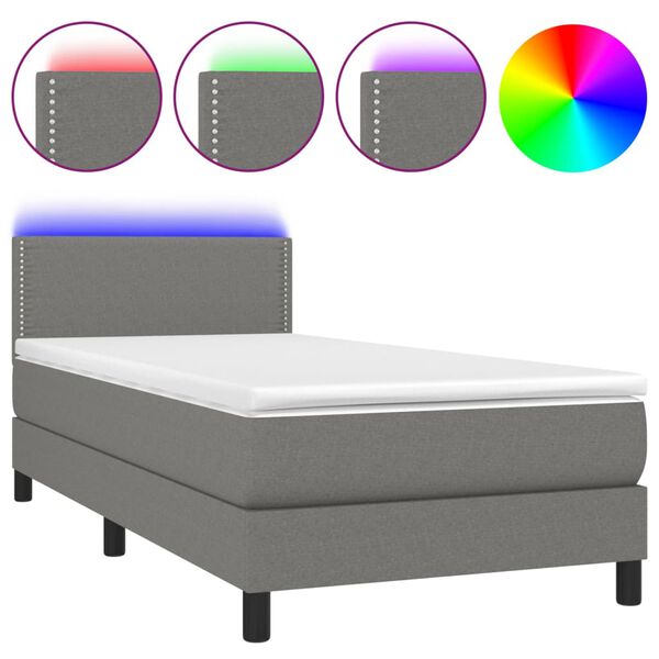 vidaXL Sommier &agrave; lattes de lit avec matelas et LED Gris fonc&eacute; 90x200cm