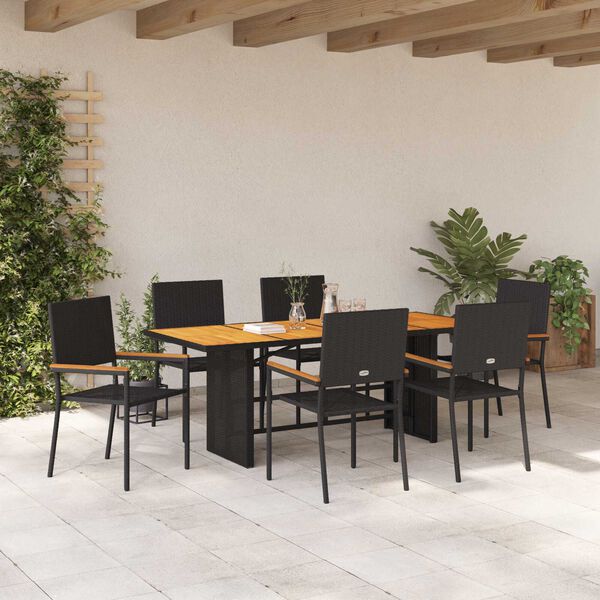 vidaXL Ensemble de salle &agrave; manger pour jardin 7 pcs Noir polyrotin