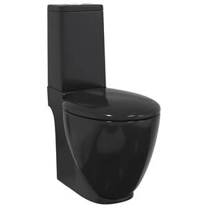 vidaXL Toilette en c&eacute;ramique ronde &eacute;coulement d'eau au fond noir