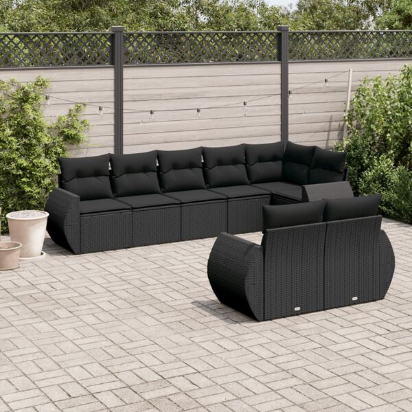 vidaXL Salon de jardin 8 pcs avec coussins noir r&eacute;sine tress&eacute;e