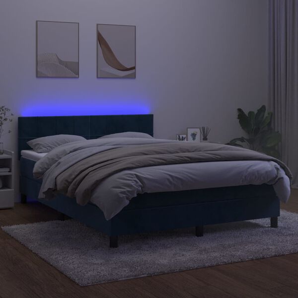 vidaXL Sommier &agrave; lattes de lit avec matelas LED Bleu fonc&eacute; 140x190 cm
