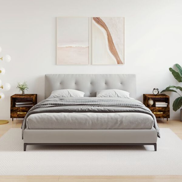 vidaXL Tables de chevet 2pcs ch&ecirc;ne fum&eacute; 40x35x47,5cm bois d&rsquo;ing&eacute;nierie