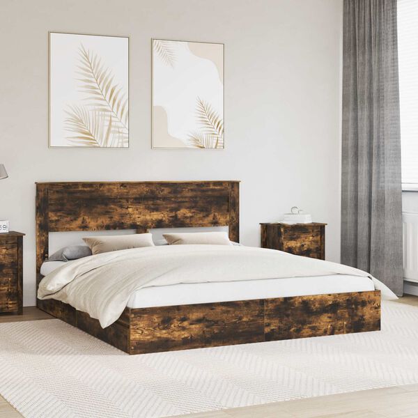 vidaXL Lit de Rangement Ch&ecirc;ne fum&eacute; 180 x 200 cm Bois d'ing&eacute;nierie