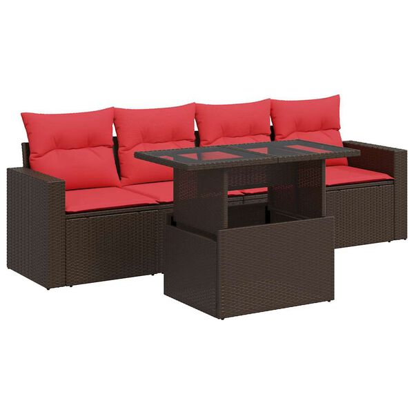 vidaXL Salon de jardin avec coussins 5pcs marron r&eacute;sine tress&eacute;e acacia