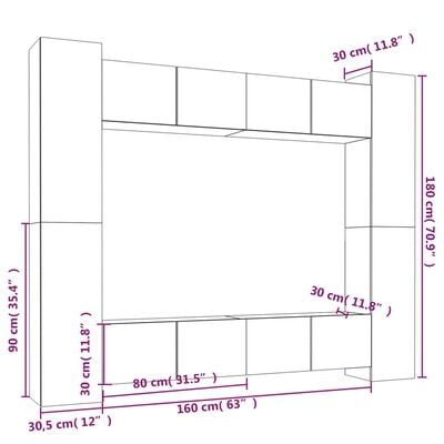 vidaXL Ensemble de meubles TV 8 pcs Blanc brillant Bois d'ingénierie