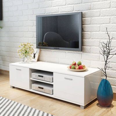 vidaXL Meuble TV à haute brillance blanc 140x40,5x35 cm