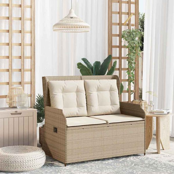 vidaXL Banc de jardin avec coussin Beige Poly rotin