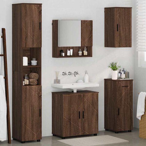 vidaXL Ensemble de mobilier de salle de bain 5 pcs Ch&ecirc;ne brun