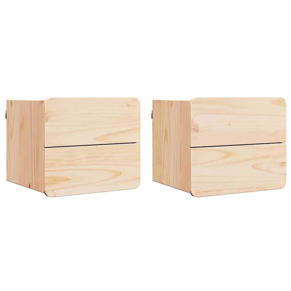 vidaXL Table de chevet avec tiroir 2 pcs Naturel 39 x 34 x 33 cm
