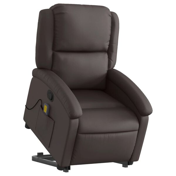 vidaXL Fauteuil inclinable de massage marron fonc&eacute; cuir v&eacute;ritable