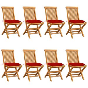 vidaXL Chaises pliantes avec coussins rouges 8 pcs teck massif