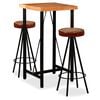 vidaXL Ensemble de bar 3 pcs Bois d'acacia Cuir v&eacute;ritable et toile