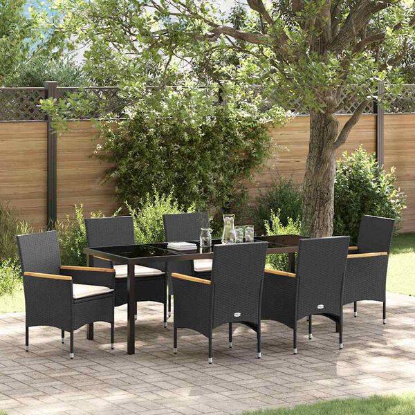 vidaXL Ensemble de salle &agrave; manger pour jardin 7 pcs Noir polyrotin