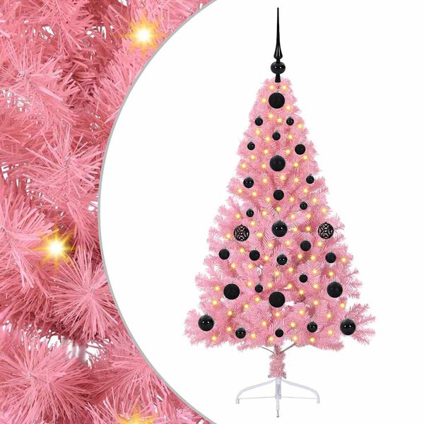 vidaXL Sapin de No&euml;l artificiel pr&eacute;-&eacute;clair&eacute; Rose 120 cm PVC