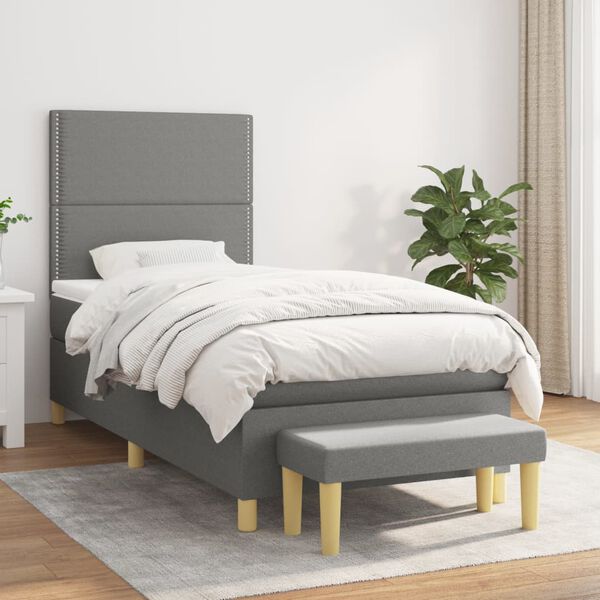 vidaXL Sommier &agrave; lattes de lit avec matelas Gris fonc&eacute; 100x200cm Tissu